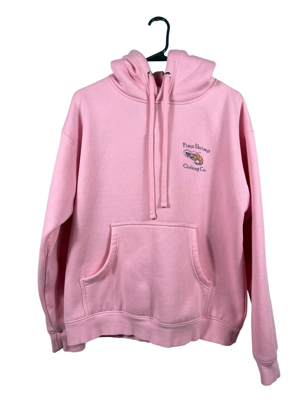 Women’s PIMP SHRIMP CLOTHING CO. Pink sweatshirt hoodie size MEDIUM EUC coastal
